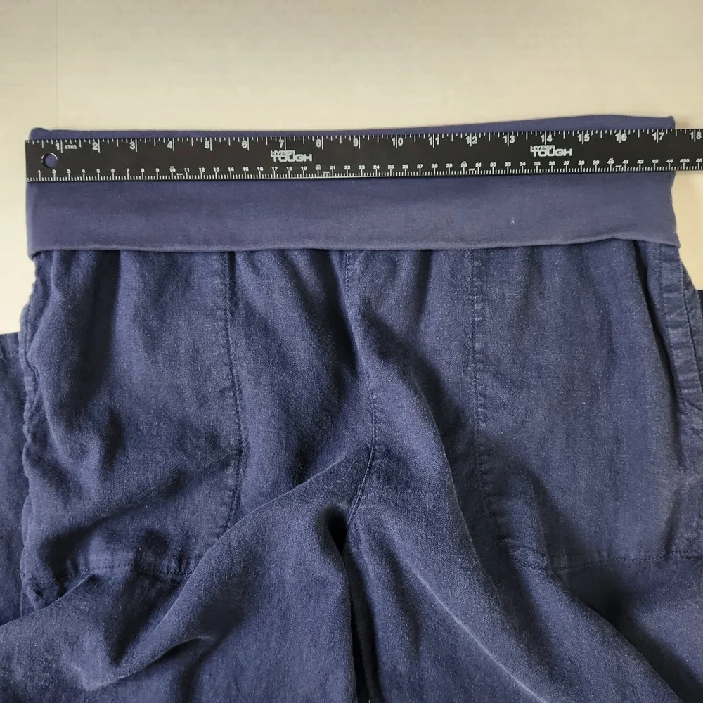 Hei Hei Anthropologie Navy Blue Linen Blend Wide Leg Foldover Waist Pants L - Picture 4 of 9